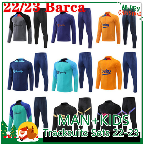 

ANSU Soccer Tracksuits Sets FATI Camisetas de football TRACKSUIT barca SET adult boys 22/23 LEWANDOWSKI tracksuits Half Zipper Jacket TRACKSUIT men and kids, Black