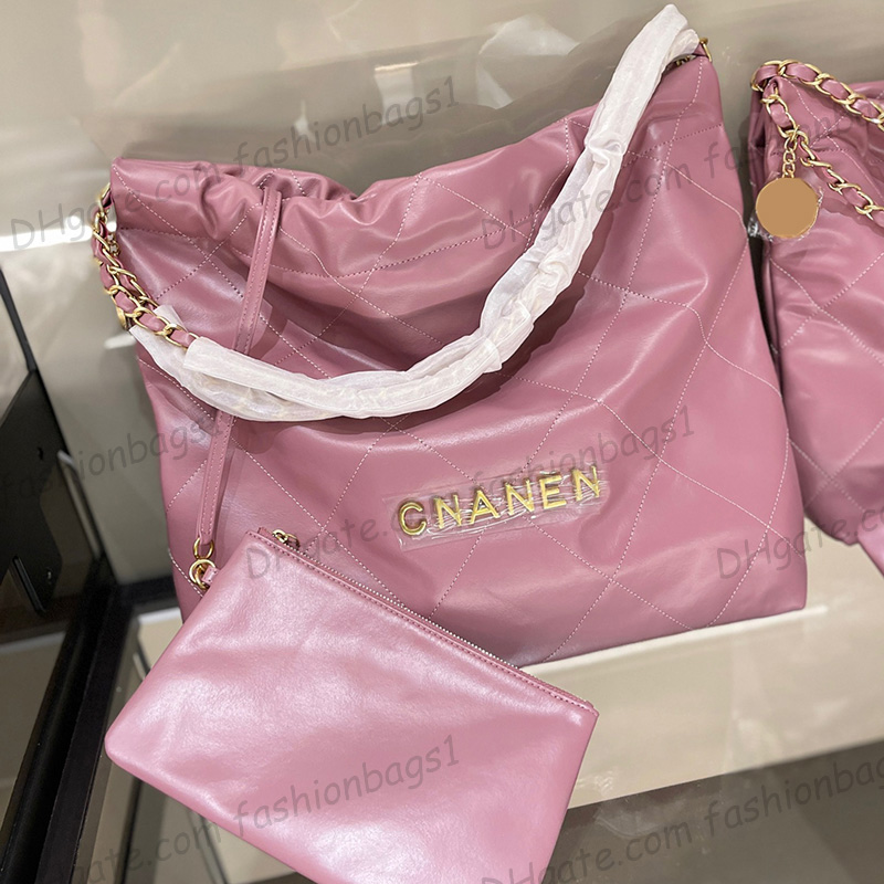 

22Ss Womens Classic Quilted Shopping Bags Calfskin Metallic Purple Black Pink White Small/Medium Large Capacity Handbags GHW Chain Pocket 35x37x7cm/39x42x8cm, Box