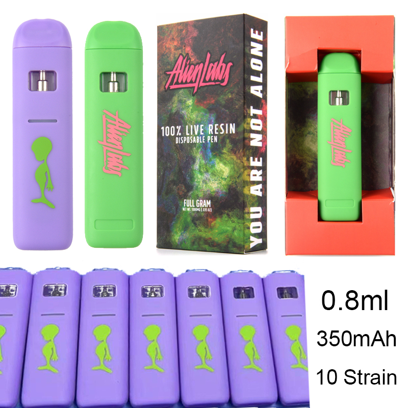 

New Alienlabs Rechargeable Disposable Vape Pen E Cigarettes Empty Device Pods 0.8ML Cartridge Pod 350MAH Battery With the Alien Labs Push Packaging Box 10 Strains
