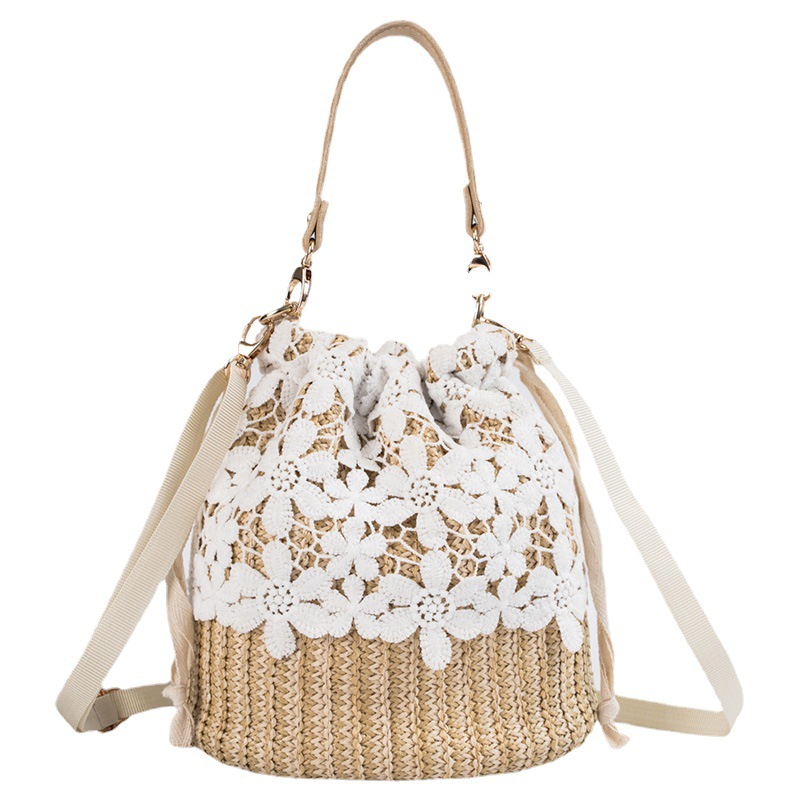 Fresh Straw Bucket Small Bag Summer New Fairy Rattan Beach Holiday Portable Messenger Bag 1223069-image-799289602