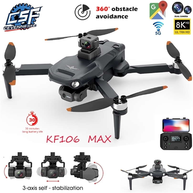 

ElectricRC Aircraft KF106 Max Drone 8K Professional 5G WIFI Dron HD Camera AntiShake 3Axis Gimbal Brushless Motor RC Foldable Quadcopter 220905, Kf106 pro 4k 1b