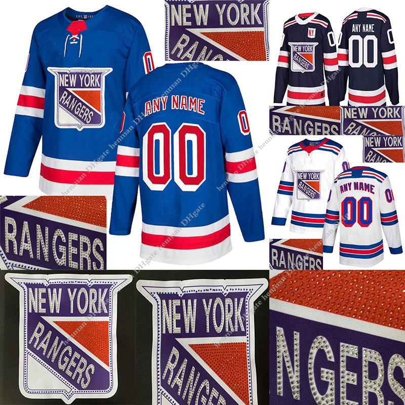 

college wear New York rangers Hot drilling version jerseys 10 Artemi Panarin 24 Kaapo Kakko 30 Lundqvist Customize any number any name hocke, Blue