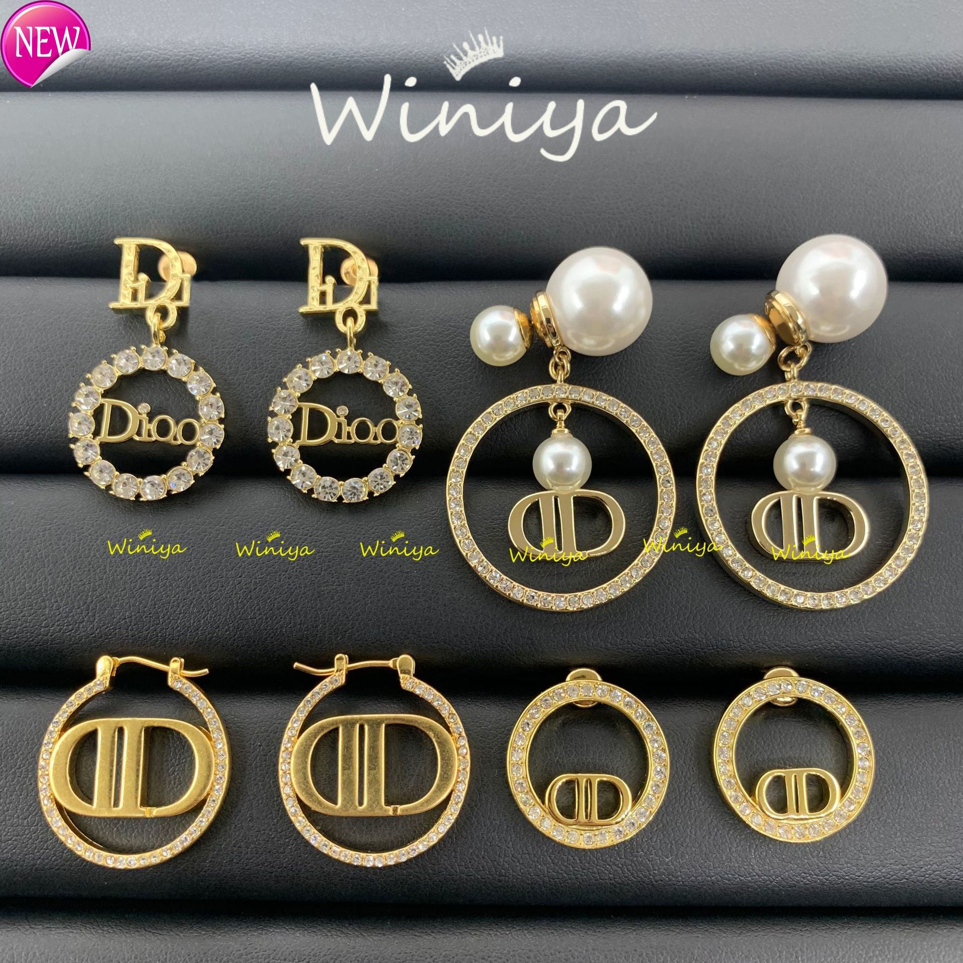 Boucles d'oreilles de conception de marque de luxe D Famille / nouvelle lettre Diamond Inlaid Round Boucles d'oreilles de la mode Feme Personnali