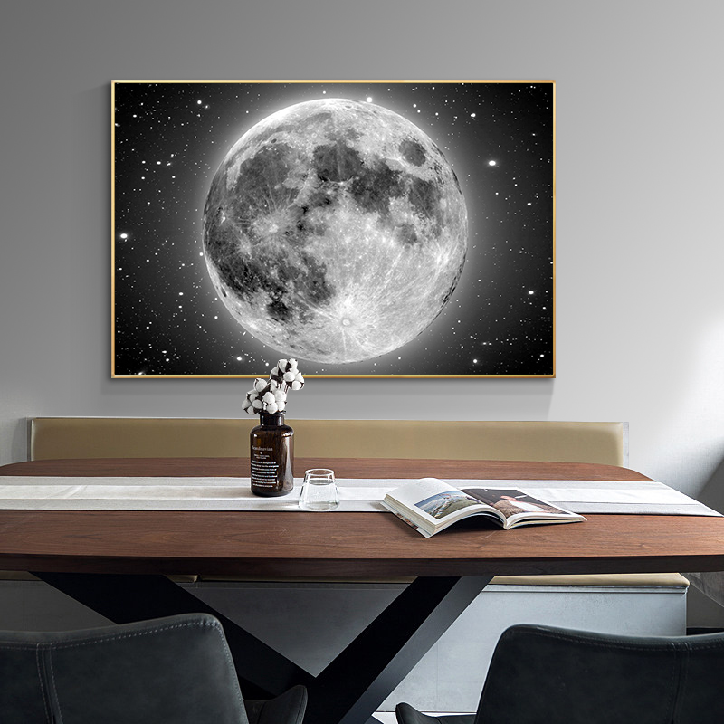 

Black And White Moon Oil Painting on Canvas Poster Print Wall Art Abstract building Pictures for Living Room Home Decor