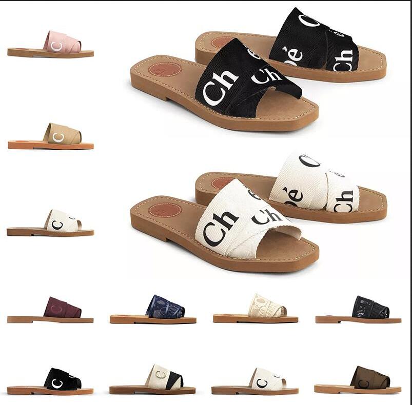 

2022 new women woody slides designer canvas rubber slippers white black soft pink sail womens mules flat sandals fashion outdoor beach shoes, S22