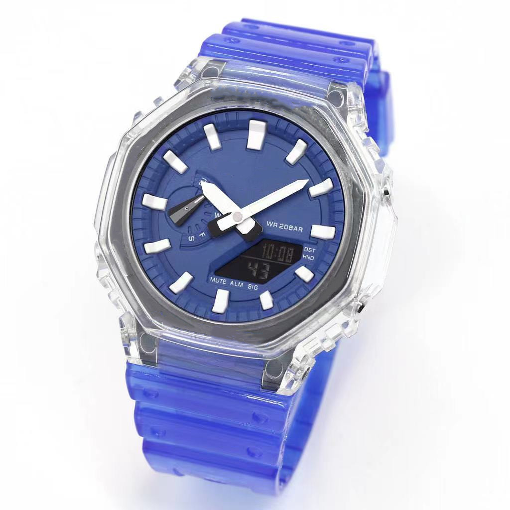 

Blue Transparent Sports Quartz Digital 2100 Men's Watch Iced Out Watch Automatic Hand Up Light LED Dual Display Waterproof All Hands Operable Oak Series