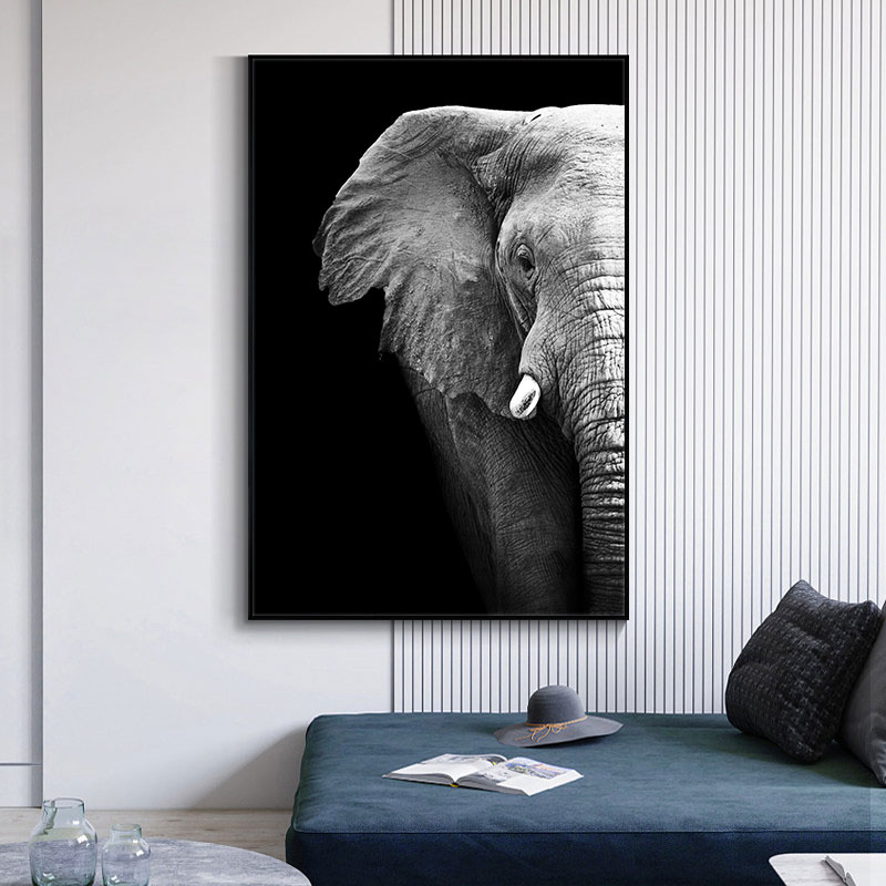 

Canvas Painting Black and White Wild Half Elephant Animals Posters and Prints Cuadros Wall Art Picture for Living Room