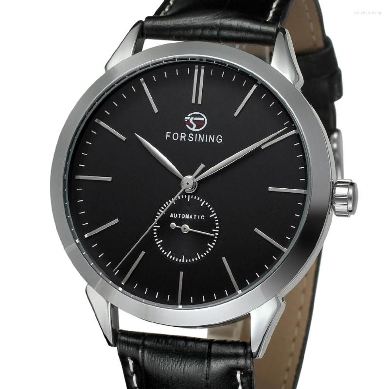 Wristwatches 2022 Forsining Top Brand Automatic Mechanical Clock Men Leather Strap Simple Thin Gold Mens Business Dress Gift Wrist Watches-image-799960709