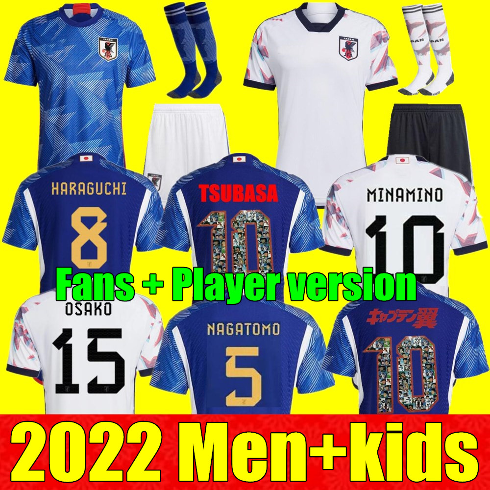 

Japan 2022 Soccer Jersey home away MINAMINO OSAKO NAGATOMO YOSHIDA HARAGUCHI ATOM 2023 Japanese 22 23 child Football Shirt HONDA men set kids kit Player version, Adult home