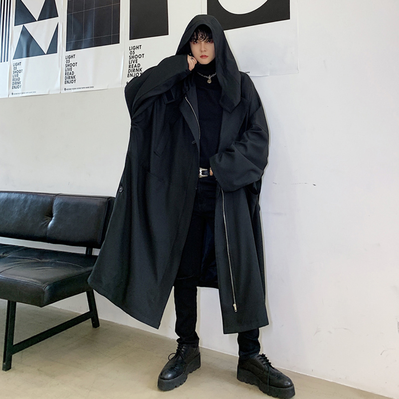 Men's Trench Coats windbreaker Spring men's oversize loose mid-length hooded trendy hip hop coat big 220906