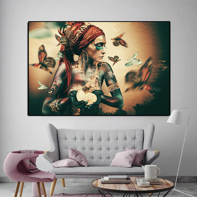 

Canvas Painting Priestess Women Portrait Butterfly Nordic Posters Prints Wall Art Picture for Living Room Home Decor Cuadros