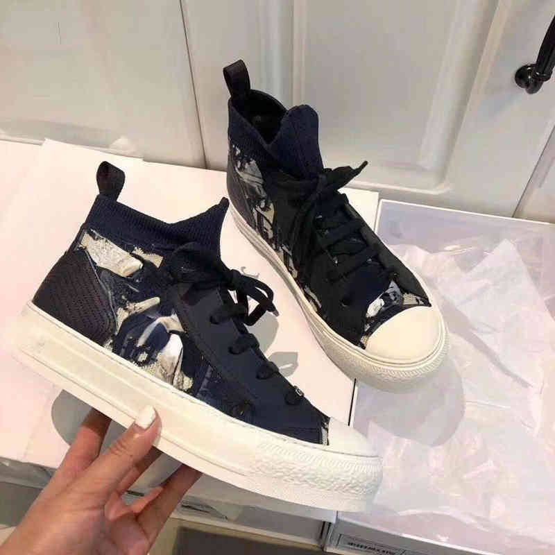 

Brand Casual Shoes D family high top shoes black canvas shoes women's elastic socks boots flower boots, Black d