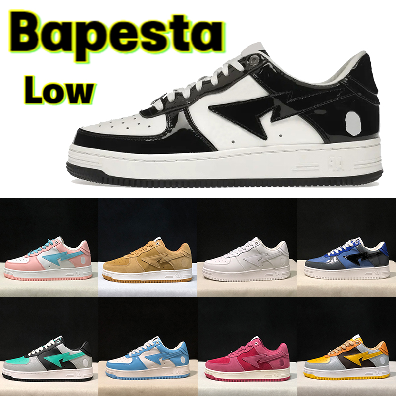 

Bapesta Sta Low Casual Shoes Nigo Patent Leather Black White Suede Heel Beige Men Women Sneakers Triple White Comics yellow red Bathing Apes Mens Designer Shoe GAI, Shoe box