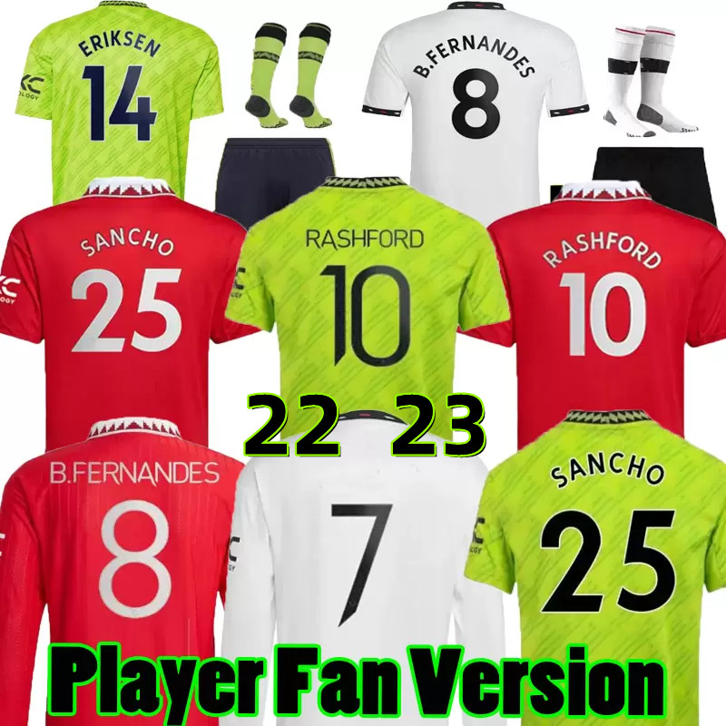 

SANCHO soccer jerseys 22 23 Fans Player version UTDS MARTIAL MANCHESTERS B.FERNANDES RASHFORD Martinez SHAW ERIKSEN 2022 2023 football shirt men kids kit set, Bag