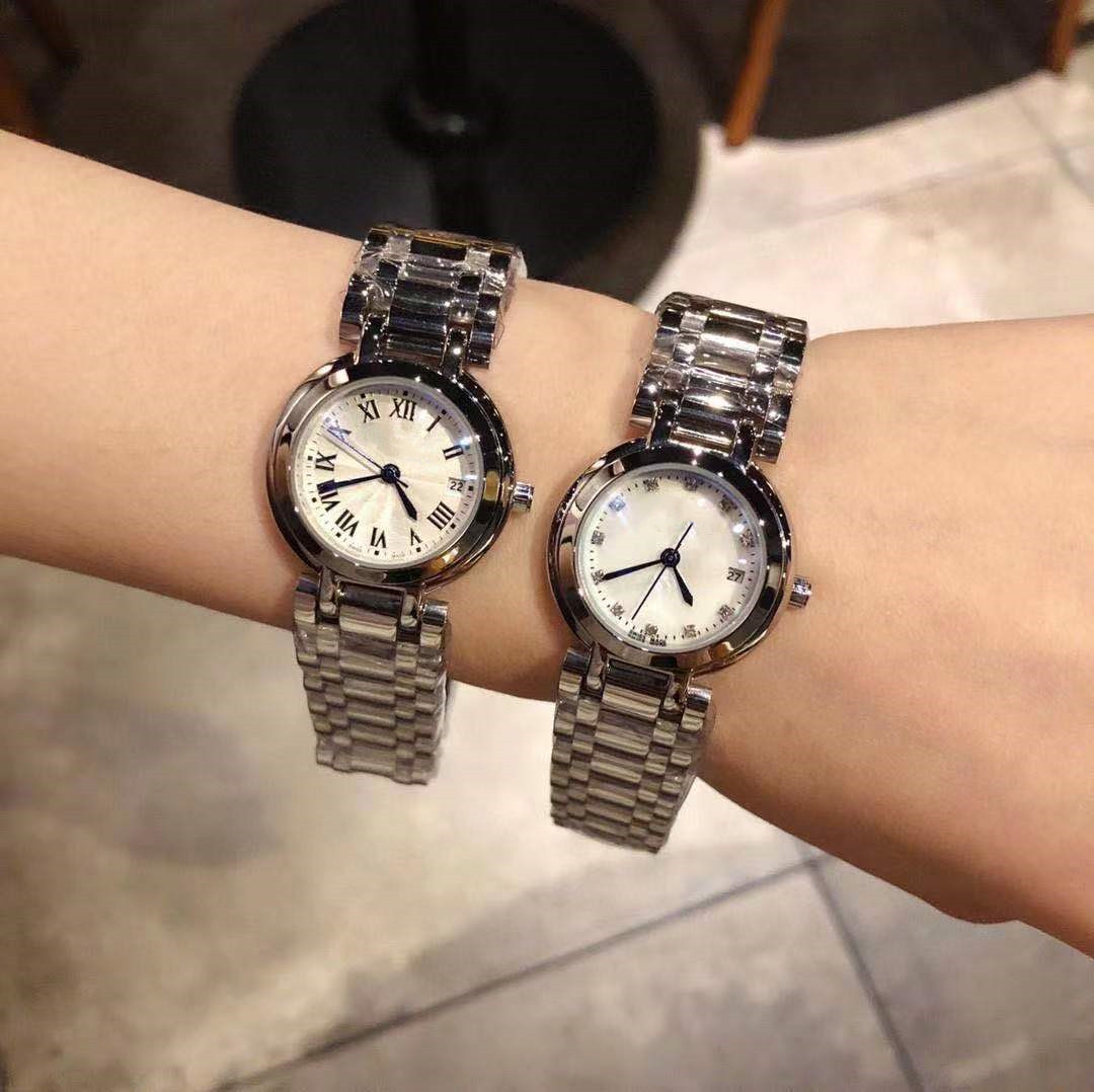 good quality fashion sapphire 28mm womens watches Ladies stainless steel bracelet watch with date diamond ring Quartz watch battery wristwatch-image-799970203