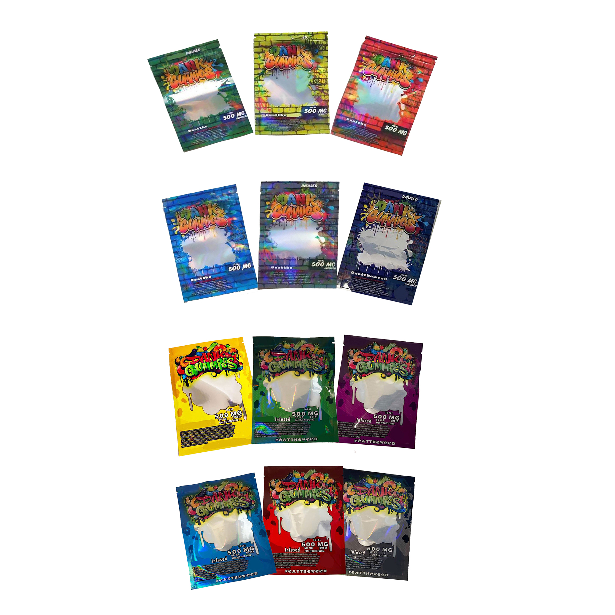 

Empty Dank gummies Packing Mylar Bags gummy 500mg Stand Up Pouch Edibles SmellProof