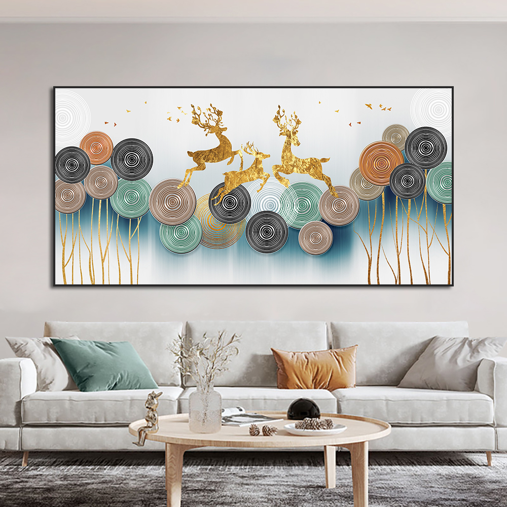 

Canvas Painting Abstract Golden Deer Wall Art Picture Modern Nordic Landscape Posters And Prints For Living Room Home Decor