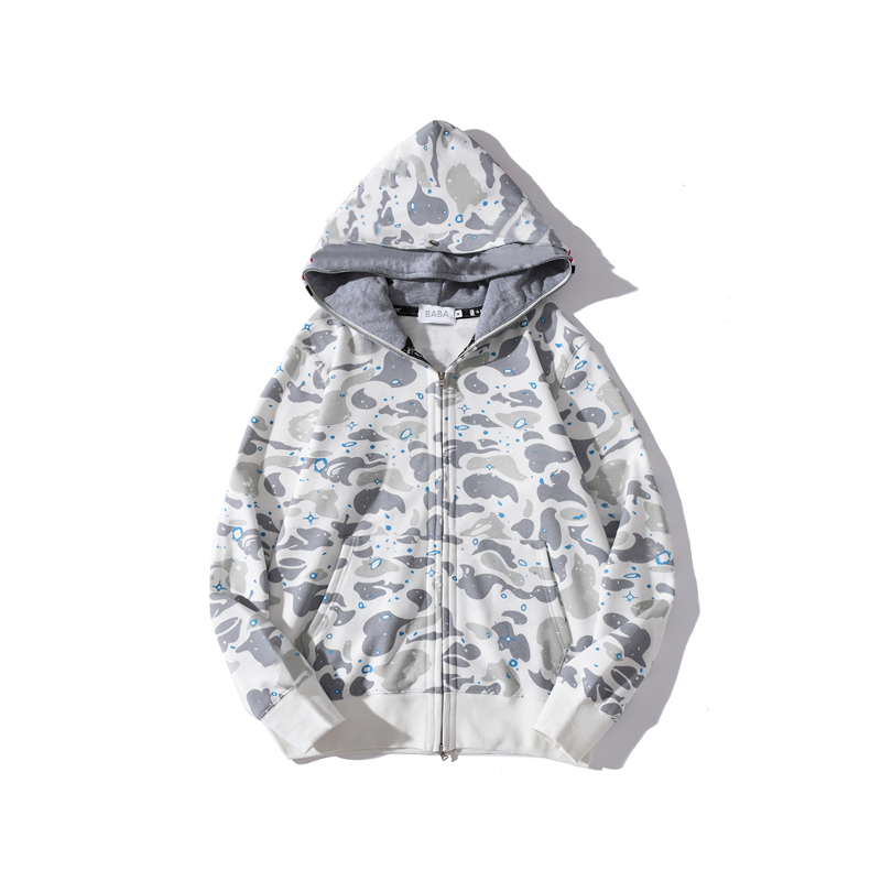 

Shark full zip tiger Mens hoodies jacket High quality designer men women color grid Harajuku stylist sweatshirt Fashion Luminous co-branding camouflage hoodys 3-9, 1 button