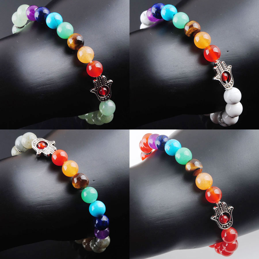 Natural Labradoirte Palm Strands Bracelet 7 Chakra Energy Gem Stone Women Beaded Stretch Bangle Gift Jewelry BK328-image-799926182