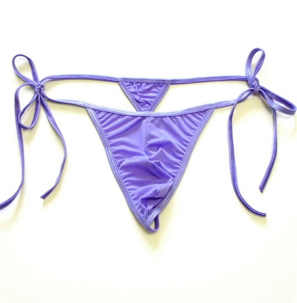 

Mens Swimwear Thongs Bandage Ice Silk G String Micro Pouch Bikini Bottoms T