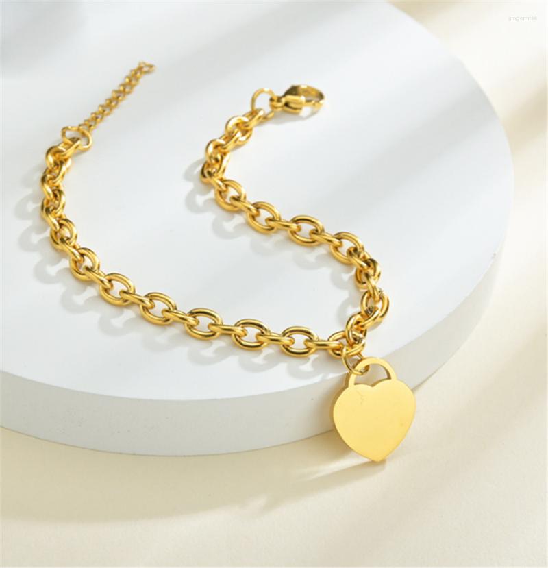 

Link Bracelets 316L Stainless Steel Fashion Simple Couple Titanium Rose Gold Heart Tag Bracelet No Fading