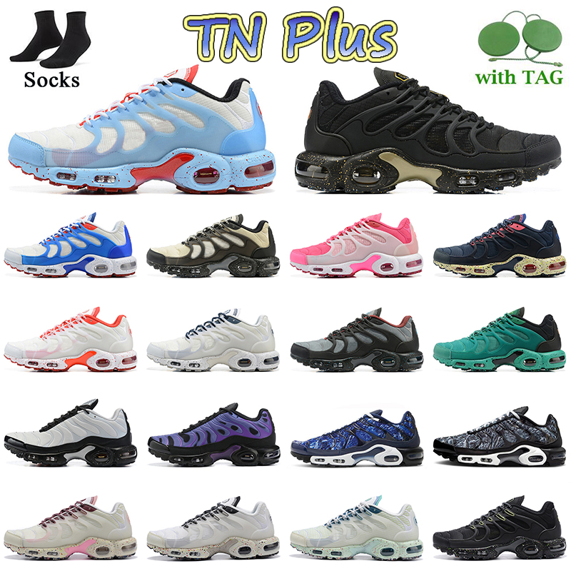 2022 Femmes Hommes Tn Plus Terrascape Chaussures de course avec chaussettes Tuned Tns Noir Métallisé Or À peine Volt Bleu Ciel Blanc Violet Rose