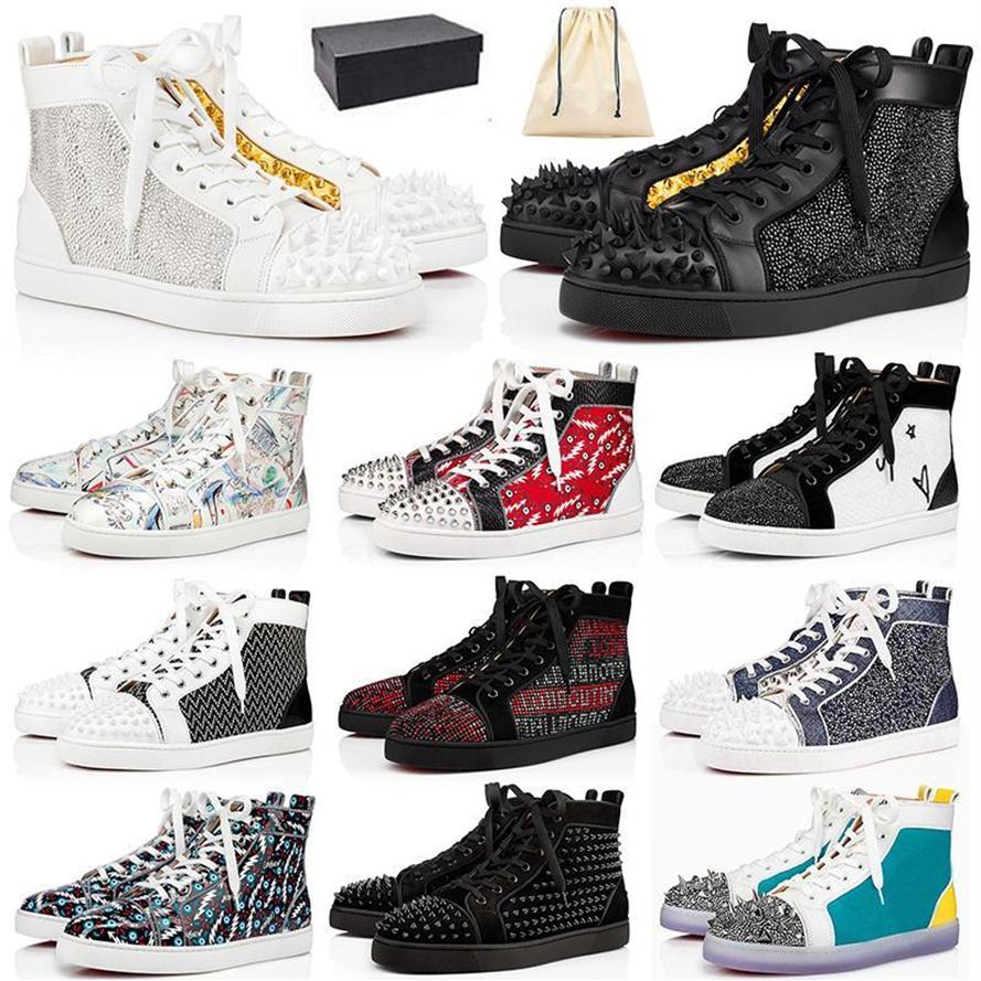 

Bottoms Christians Top Quality With Box Womens Mens Big Size US 13 Luxurys Designers Shoes Red Sneakers Spikes Rivets Genuine leather L301w, #b18