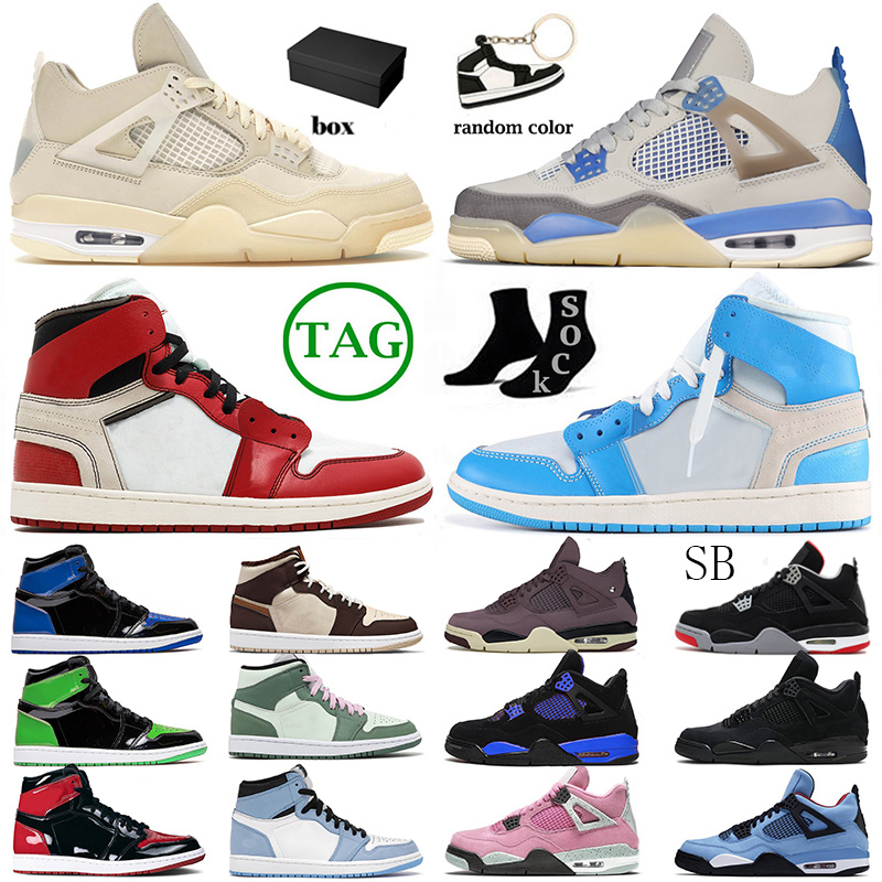 

High Quality Jumpman 1 4 Basketball Shoes Men J4 Midnight Navy Offs White Newstalgia 1s Black Cats Cactus Jack Thunder Mid Dutch Green Trainers Big Size Us 13 With Box, 36-47 peach