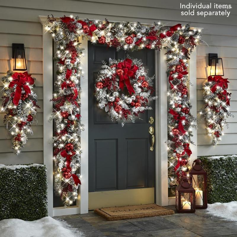 

Decorative Flowers Christmas Wreath Outdoor Xmas Decorations Signs Home Garden Office Porch Front Door Hanging Garland 2022 Year Decor