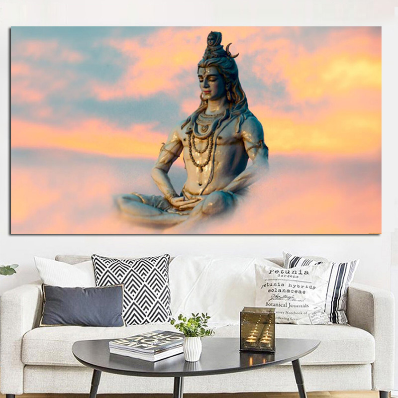 

HD Print Indian Art Religious Buddha Figure Shiva Lord Painting on Canvas Psychedelic Poster Modern Wall Picture For Living Room