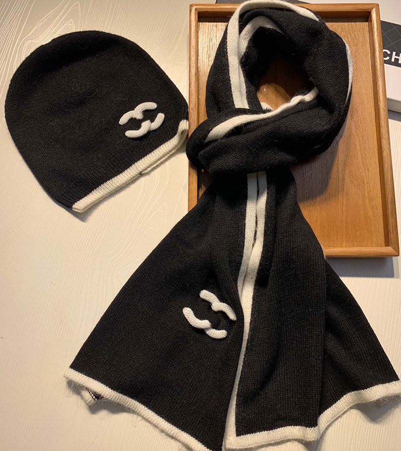 

Hat and scarf set for Women Top High Quality Wool Designer scarf hat Luxury Accessories Wholesale, Black