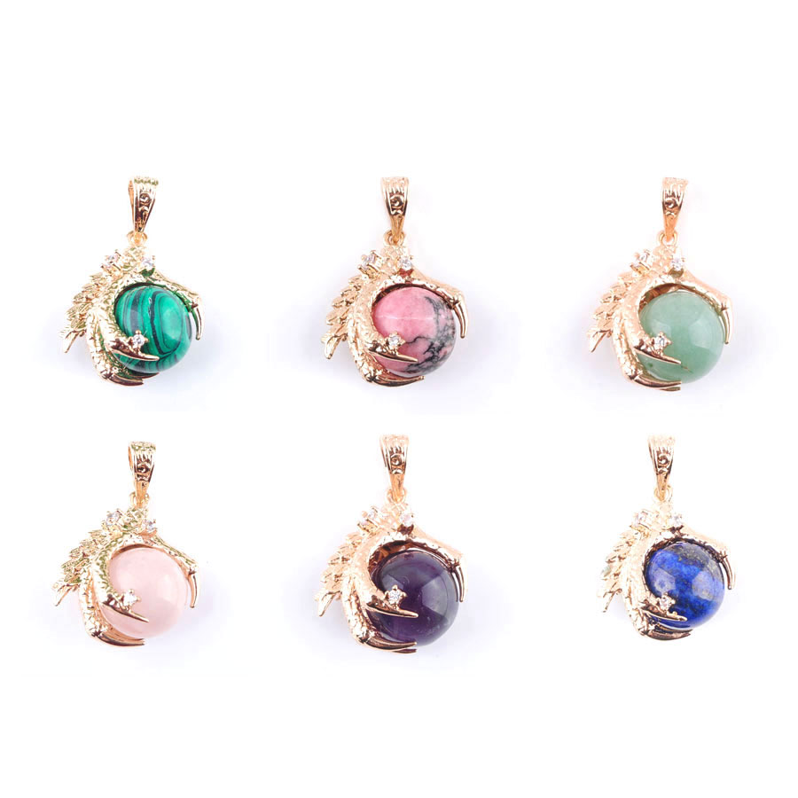 Men's Fashion Dragon Claw Pendant Vintage Natural Stone Opal Rhodochrosite for Men Gold-color Necklace Jewelry Making BN308-image-799941829