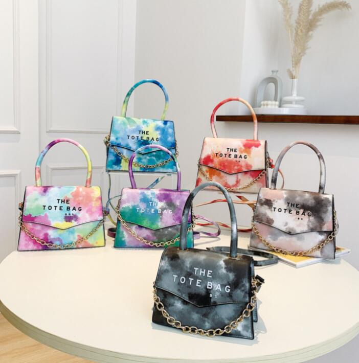 

Women's Handbag Popular Blooming Gradient Colorul Flap Small Square Bag Fashion Letter Chain Shoulder Messenger Bag, As pic