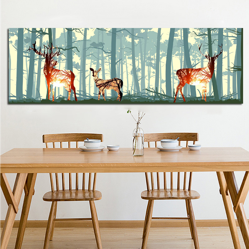 

Canvas Painting Abstract Deer Forest Bird Nordic Natural Art Print Picture Scandinavian Canvas Poster Wall Pictures For Living Room Home Decor