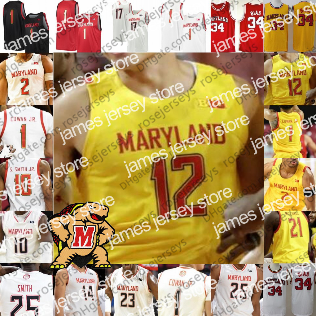 

College Basketball Wears Terps Maryland #23 Bruno Fernando 34 Len Bias 4 Kevin Huerter 32 Joe Smith Red White Yellow 100th Retro College Basketball Jersey, 2020 yellow