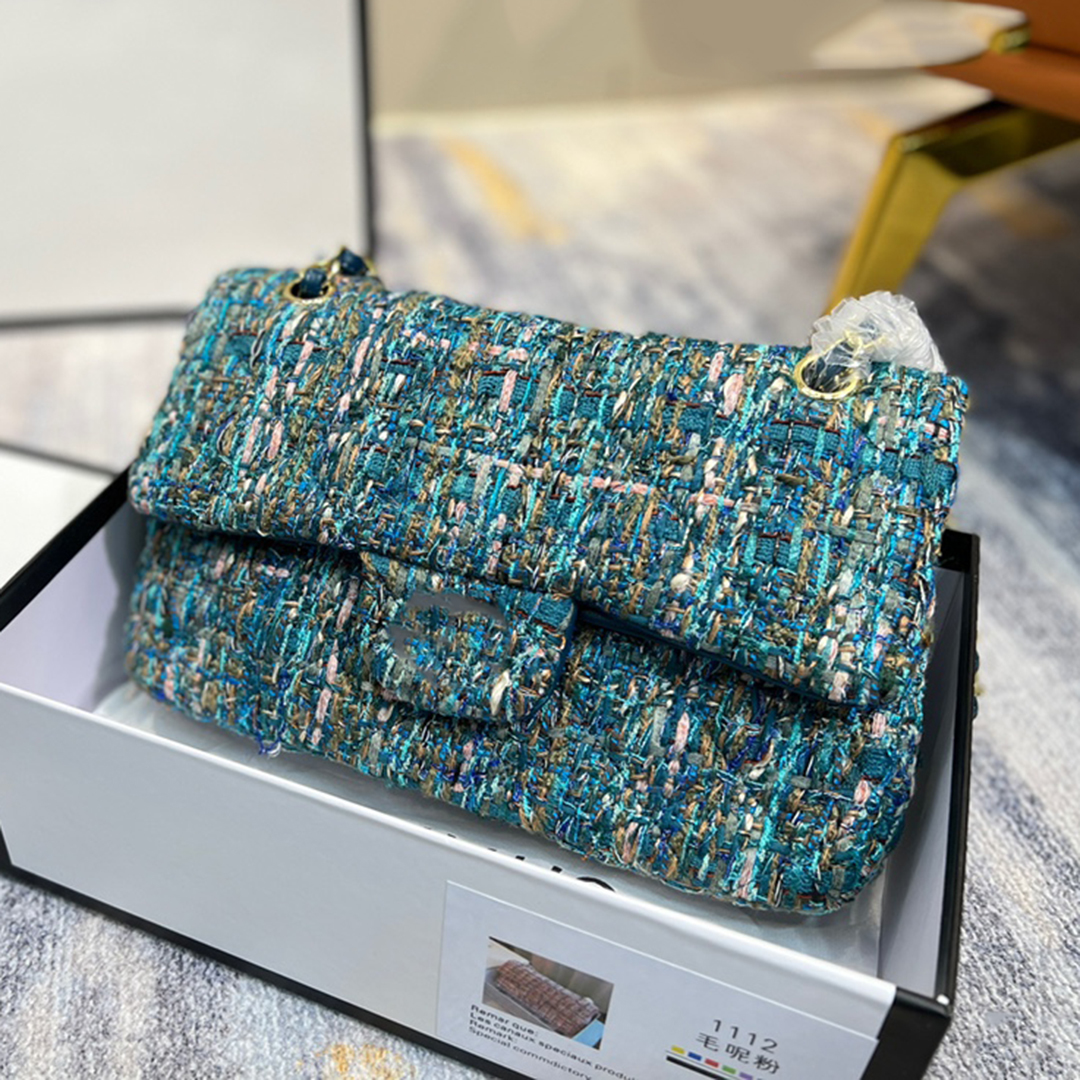 

Bags Classic Double Flap Tweed Crossbody Bags Brand High Quality Quilted Matelasse Chain Serial Number Shoulder Bag Paris Luxury Designer, 01