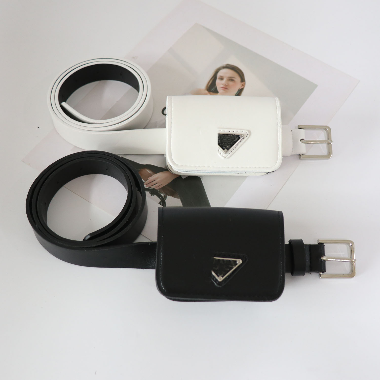 

P style Old kids triangle waist purse big girls PU leather Triangle belt bags children bust messenger bag A9068, Black