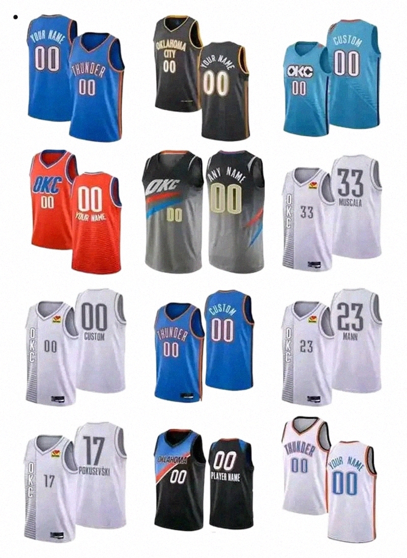 

Basketball Jerseys 75th Custom Men Oklahoma''City Thunder''23 Tre Mann 33 Mike Muscala 17 PAleksej okusevski 22 Isaiah Roby Basketball Jerseys C1G6#, Color