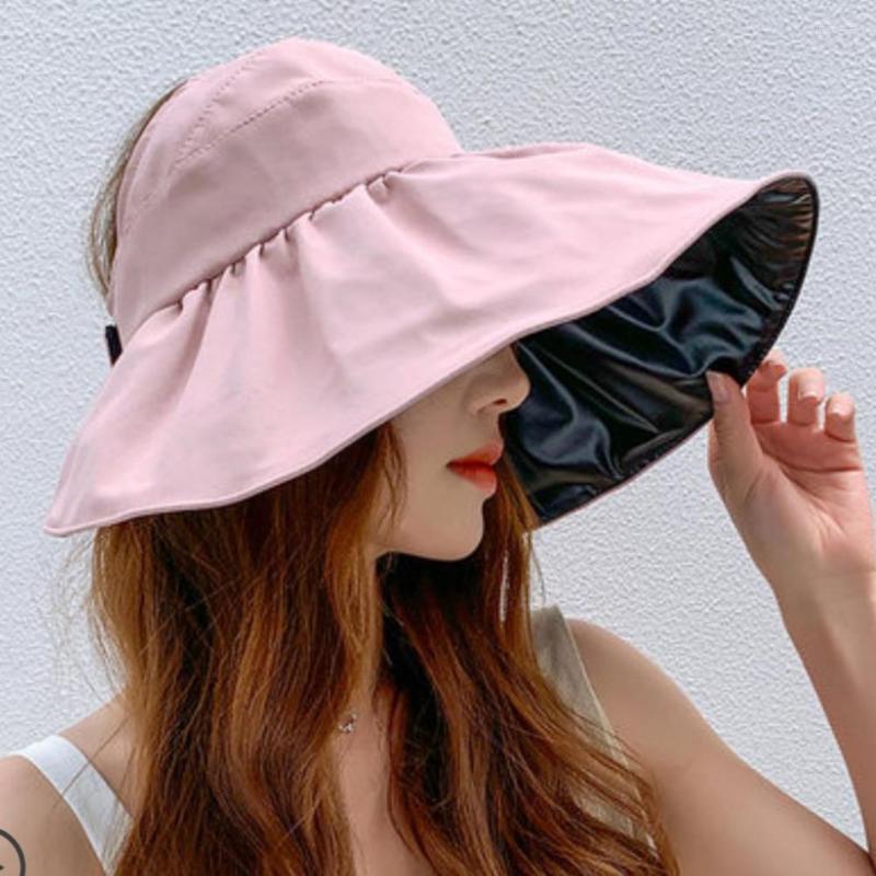 

Wide Brim Hats Breathable Fashion Empty Top Hole Sun Hat Foldable Women Cap Portable Camping, Pink