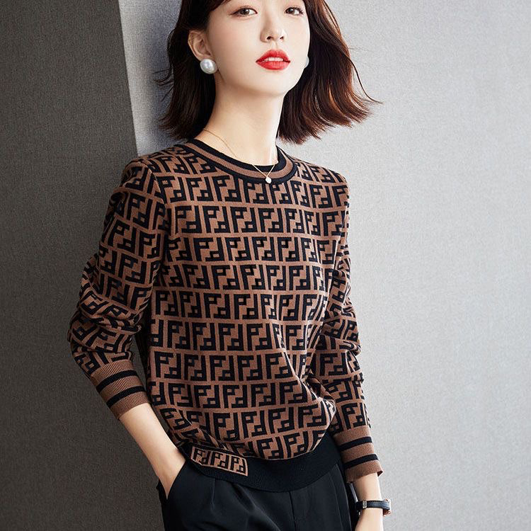 Pull de créateur pour femmes, col rond, rayé, mode, manches longues, décontracté, classique, automne