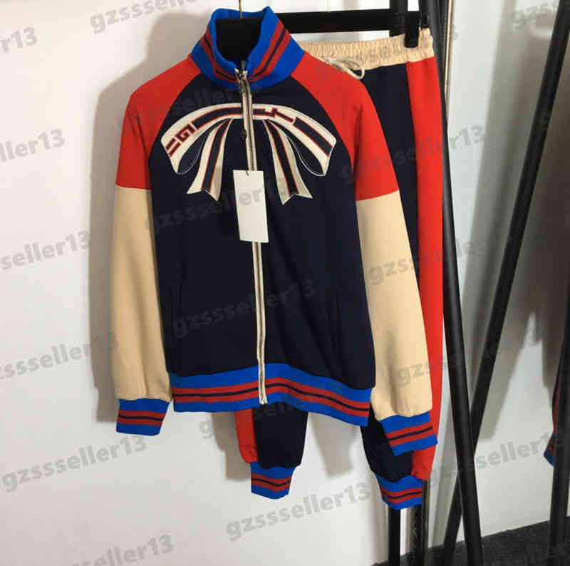 

Tracksuit Designer Two Piece Sets Womens Sportwear Fashion Custom Logo Bow Letter-embroidered Colorblock Jacket And Pants Jogging Suit Size S, 15