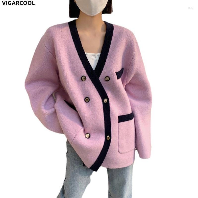 

Women's Jackets Loose Temperament Casual Korean Version Knitted Cardigan Jacket Women's High-end Double-breasted V-neck Women, Black