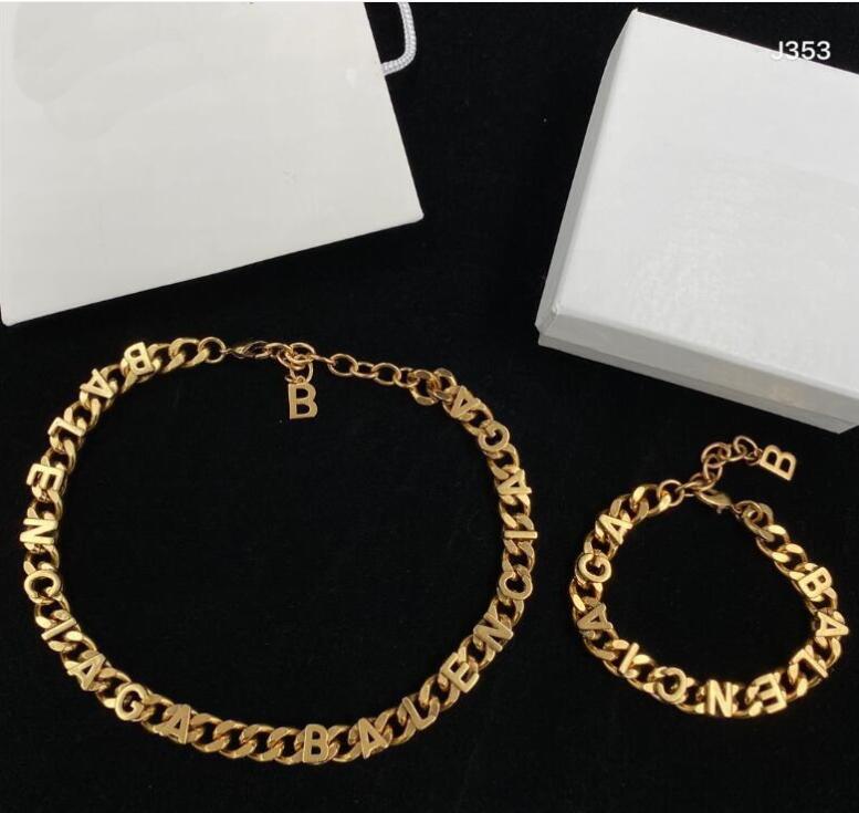 

Titanium steel Great B letter Thick chain necklace female exaggerated temperament retro glamorous earrings women Punk 18K gold plated bracelet bangle Jewelry B22, Mixed colors