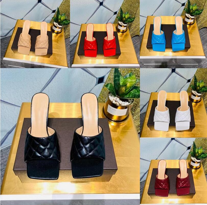 

Summer Ladies High Heel Slippers Leather Womens Sexy Fine with Sandals Top Quality Solid Color Rhombus Flip-Flops Summer Luxurys Womens Fashion Slipper, Not for individual sale