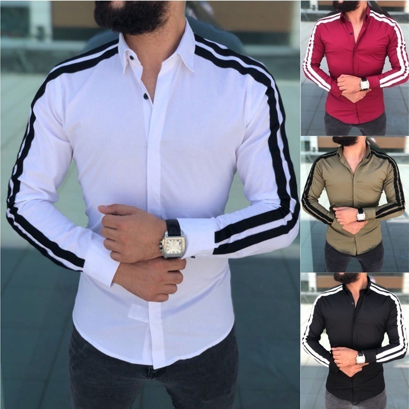 mens automne noir chemises blanches à rayures Chemise boutonnée Casual Business manches longues Impression d'été t-shirt Tees Revers Tops Chemisi