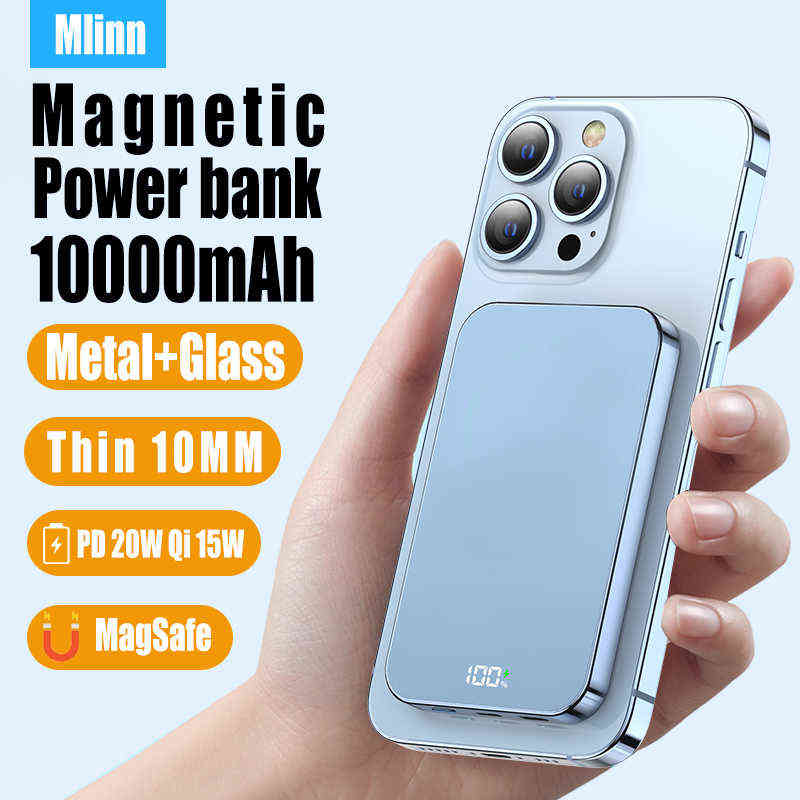 

Cell Phone Power Banks 10000mAh for iPhone 13 12 Magnetic Power Bank Glass Metal PD 20W Wireless Fast Charge 15W Safe Portable External Battery Mag T220905