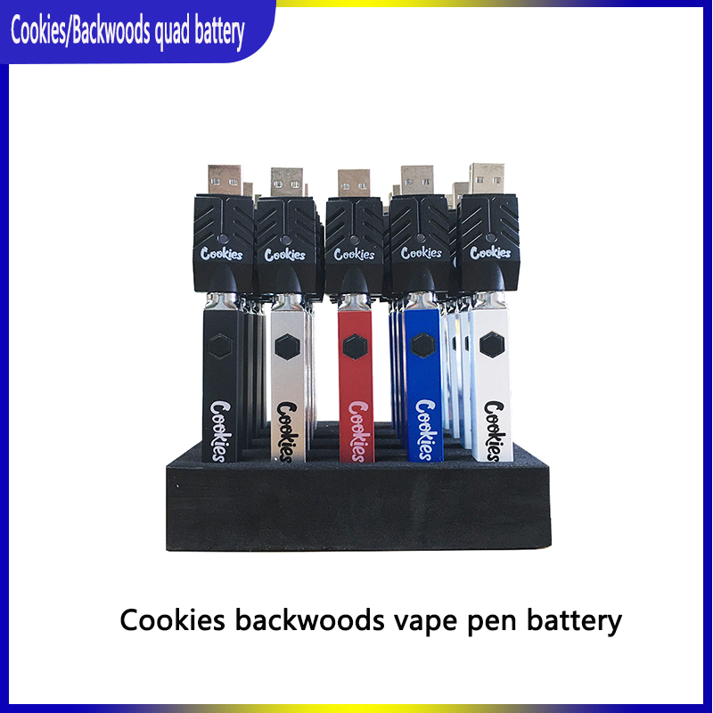 

Cookies Backwoods Quad Battery 510 thread 500mAh Preheat VV 3.3V-4.2V Vape Pen USB Charger With Display Box 20pcs pack