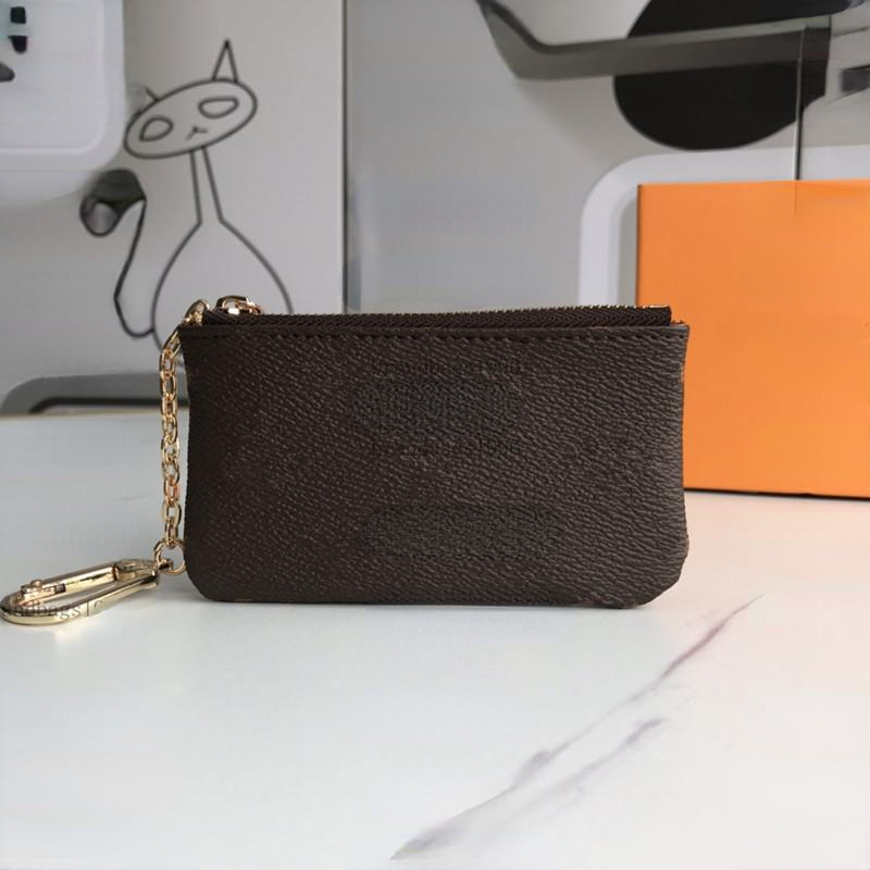 

Fashion Key bag Coin bag keychain Wholesale leather wallet for women short wallet Card holder women purse classic zipper pocket 62650, Brown letter
