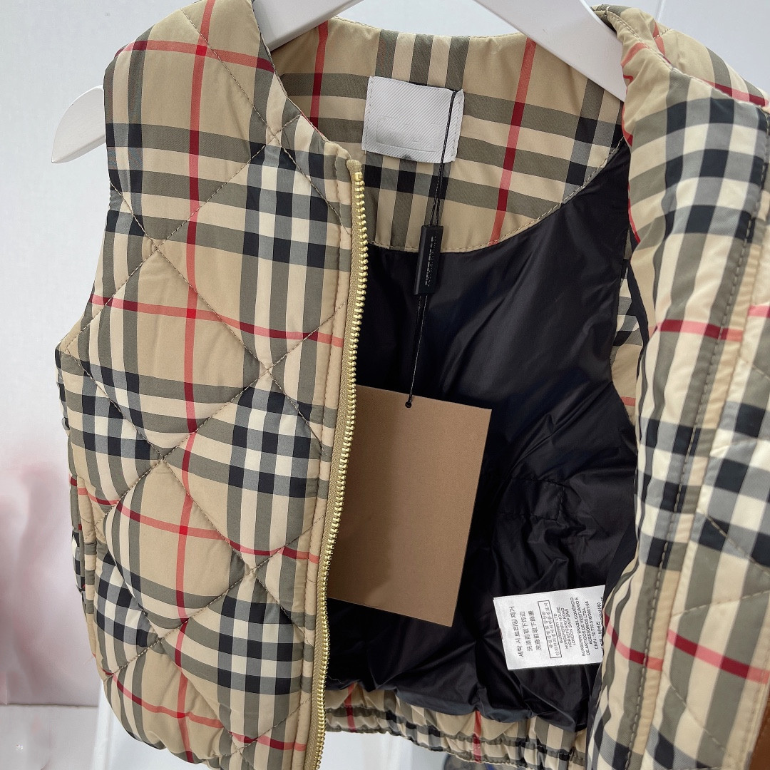 Children Waistcoat Boys Girls Vest Sleeveless Stand Collar Grid Stripe Zipper Warm Winter Fasion Outwear With Letters Size 100-160CM-image-799775817