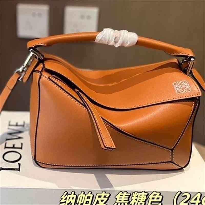 

Spanish Brand Bag Loews Bags women's bag cross bag geometric pattern splicing handbag version large capacity, Caramel